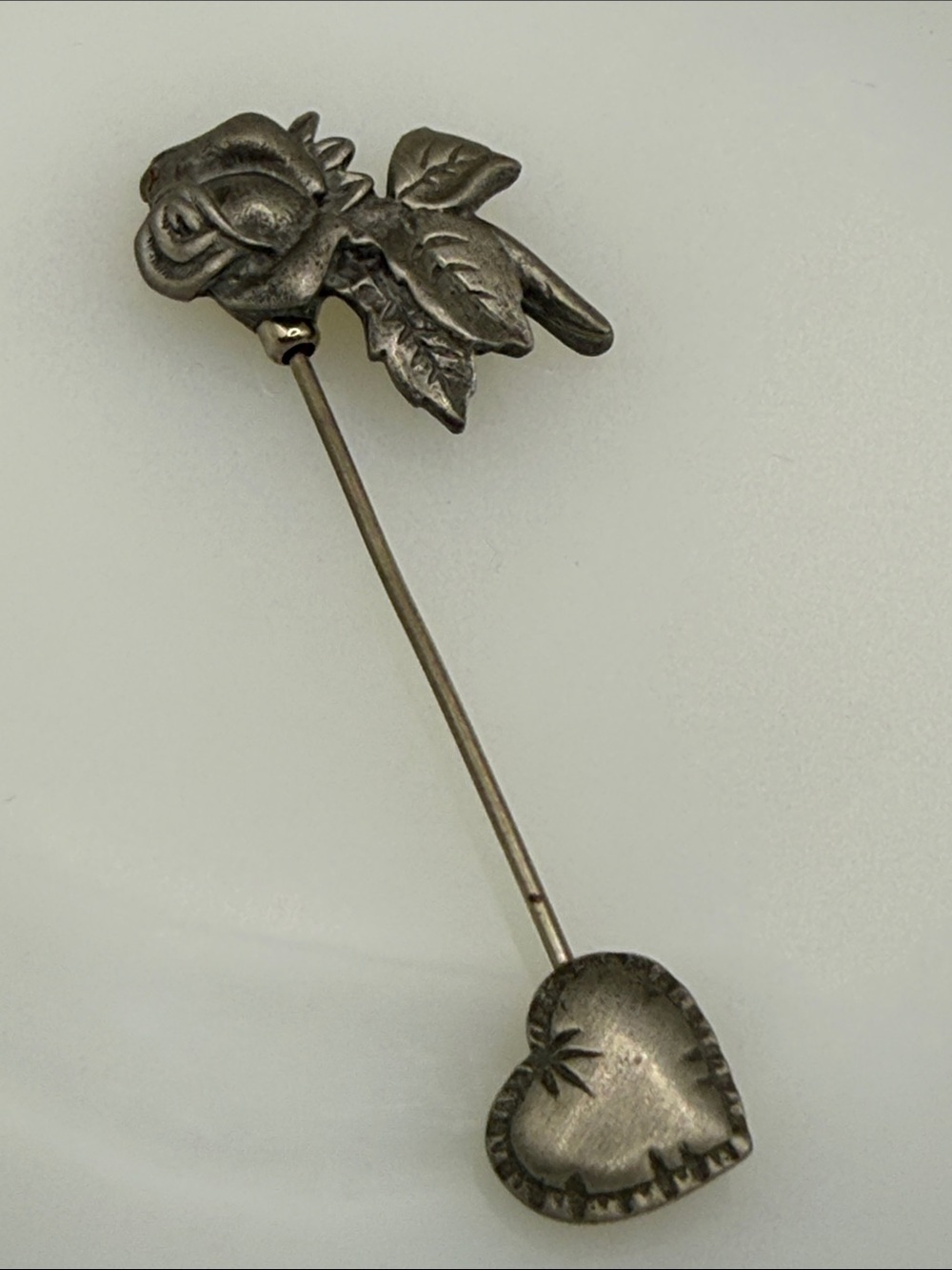 Rare LCO Ostby & Barton LC Barton co Vintage Silver-Tone Rose & Heart Stick Pin